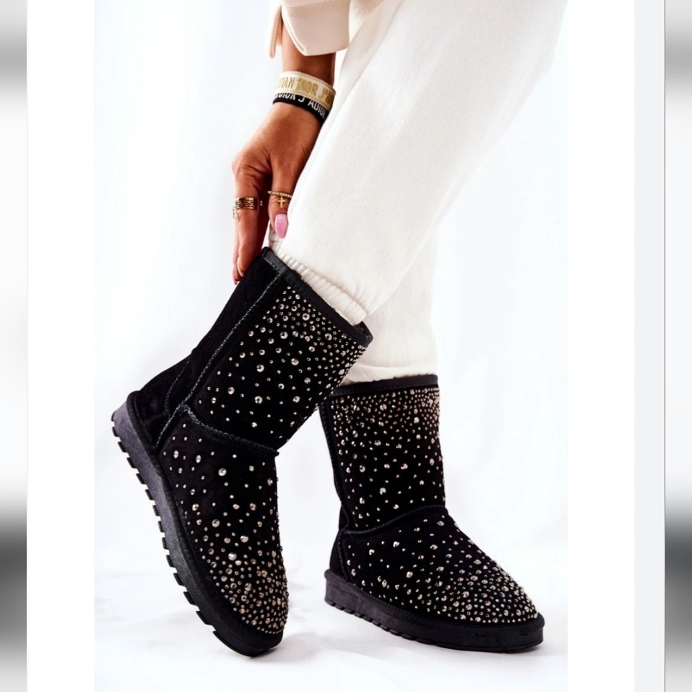 Elegant Black Studded Winter Boots - Picture 1 of 7